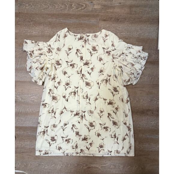 Jessica Howard NWT Floral Cream and Brown Dress with Short Flutter Sleeve - Picture 5 of 6